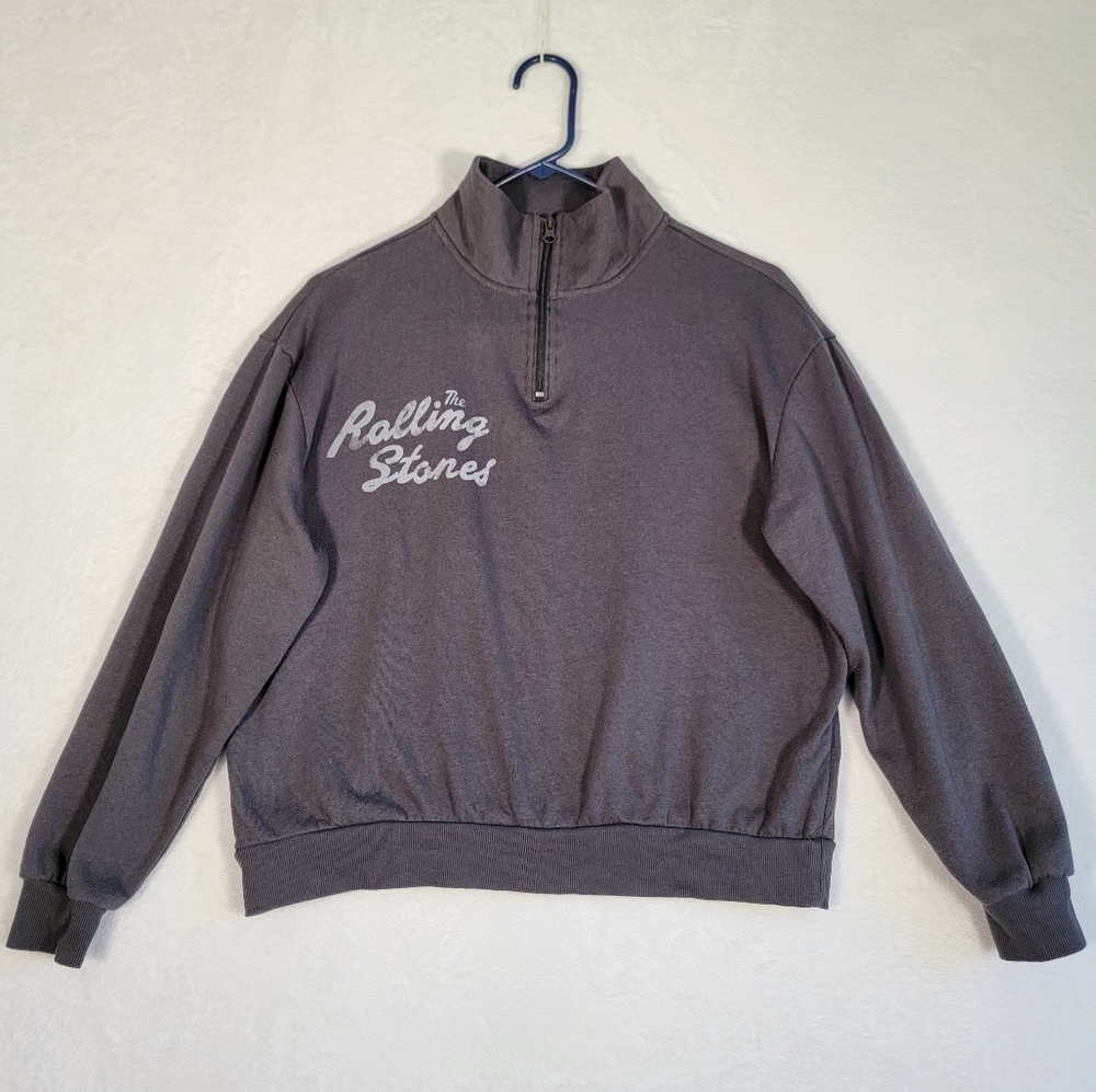 The Rolling Stones Quarter Zip Pullover Sweatshirt in Gray, Size S